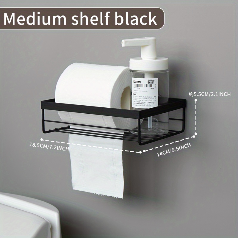 Black Toilet Paper Holder with Shelf, Easy-To-Install ,Toilet