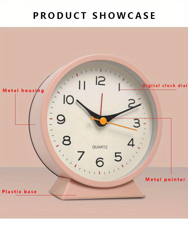  AYRELY® Reloj despertador analógico retro de metal con luz,  reloj de escritorio silencioso sin tictac, funciona con pilas para niños,  dormitorio, sala de estar, relojes de mesa para decoración de sala 