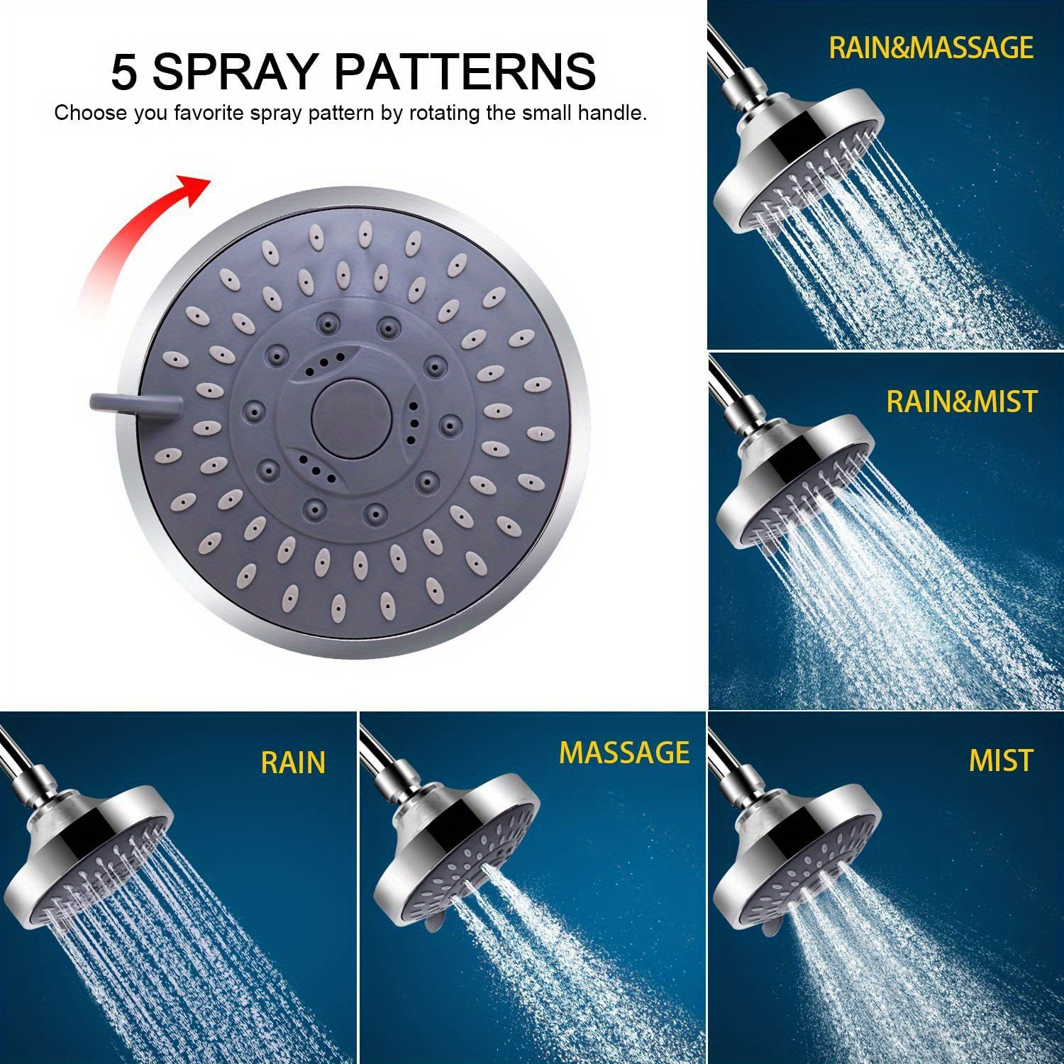 STHOEO Filtered Shower Head, 5 Modes High Pressure Shower Head with filters, 15 Stage Hard Water Shower Head Filter for Remove Chlorine