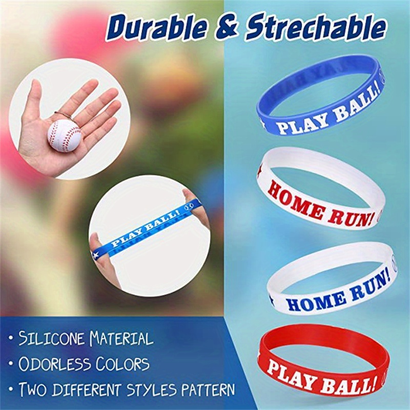 1pc Baseball & Softball Cheer Up Silicone Bracelet Home Run Play Ball Slogan Sports Bracelet,Temu