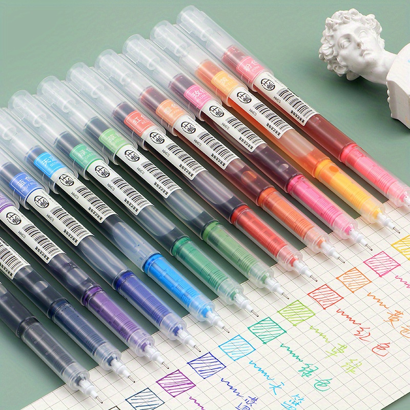 12 Colors Straight liquid Gel Pen Quick Drying Colorful Pens 0.5mm  Rollerball Pens School office