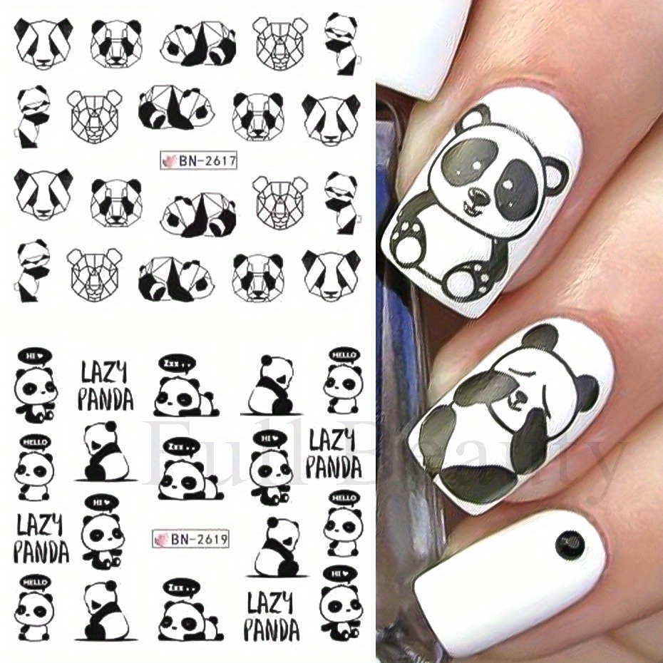 Kawaii Panda Nail Art Stickers - Cute Bamboo Letter Designs For Water Decals  And Watercolor Tattoos - Temu