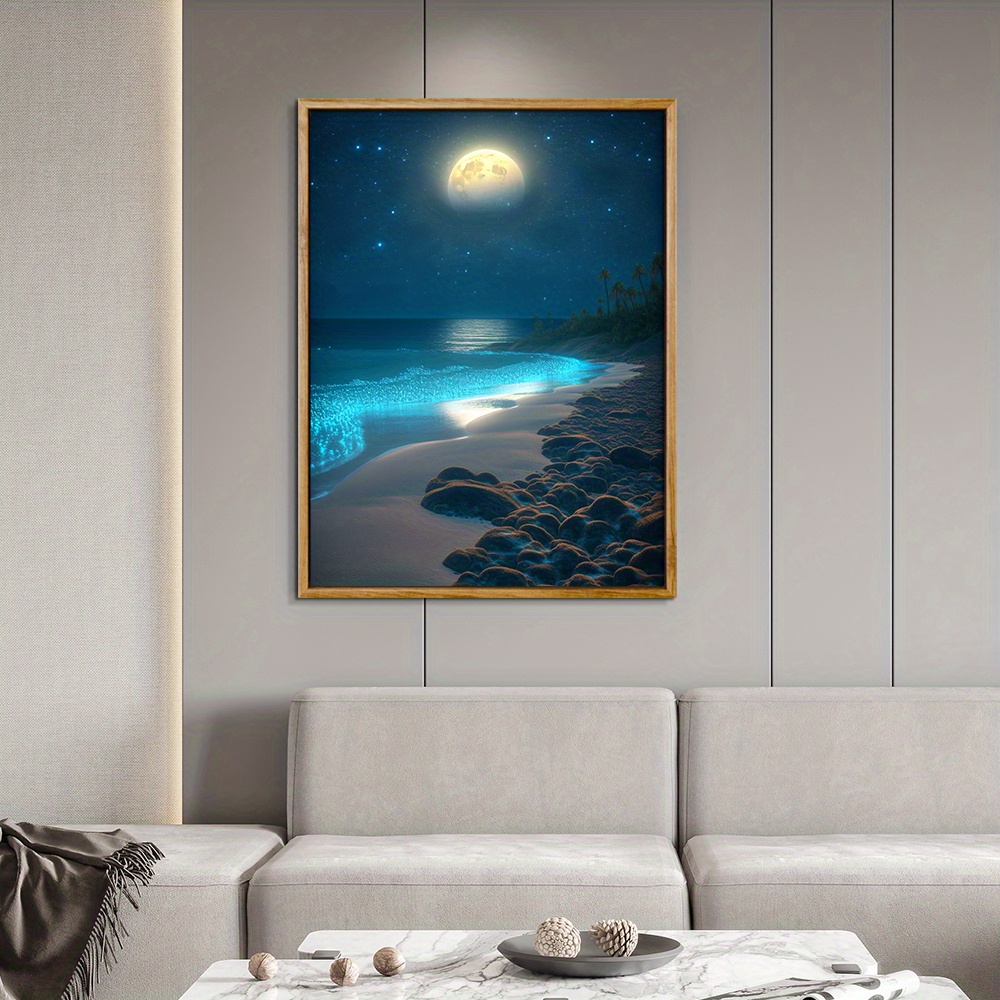 Diy 5d Diamond Painting Kit, Seaside Night Scene Painting Wall Art ...