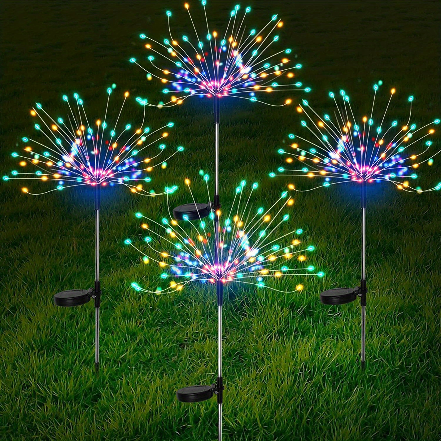 1pc Feux D'artifice Solaires, 90/120/150Led Lumière Chaude, Extérieur  Étanche, Villa Jardin Balcon Pelouse Créative Imitation Feux D'artifice, 8  Modes