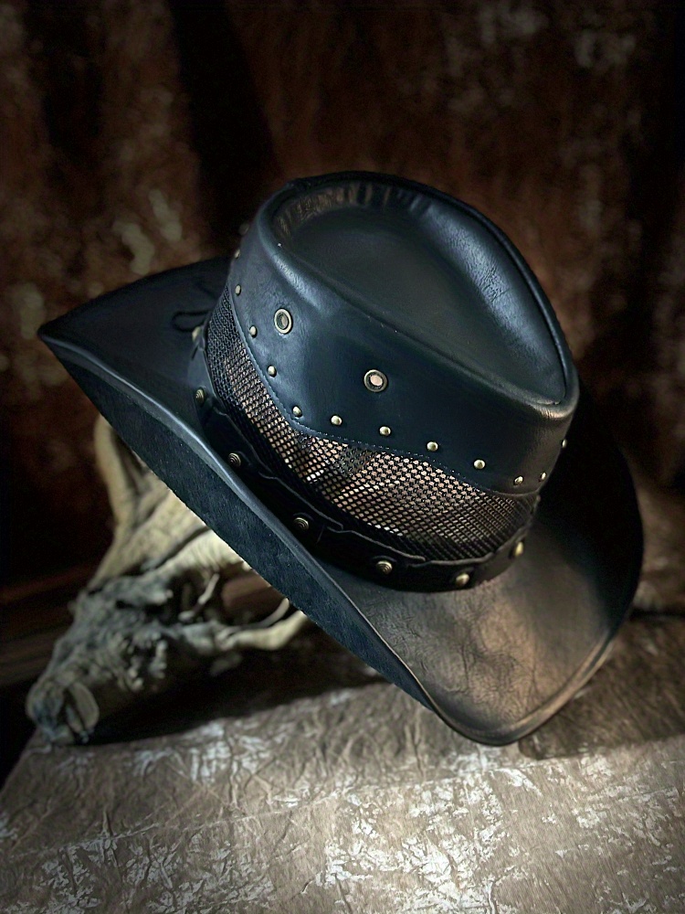 Vacation Pu Leather Cowboy Hat Unisex Western Hat Fedora Sombrero