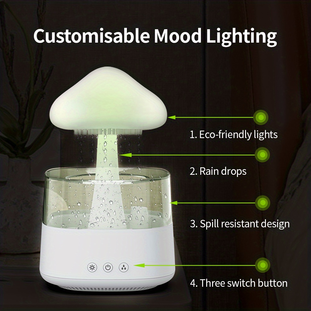 7 colors rain cloud humidifier and oil diffuser with led night light relaxing sound of rain for better sleep and comfortable living details 2