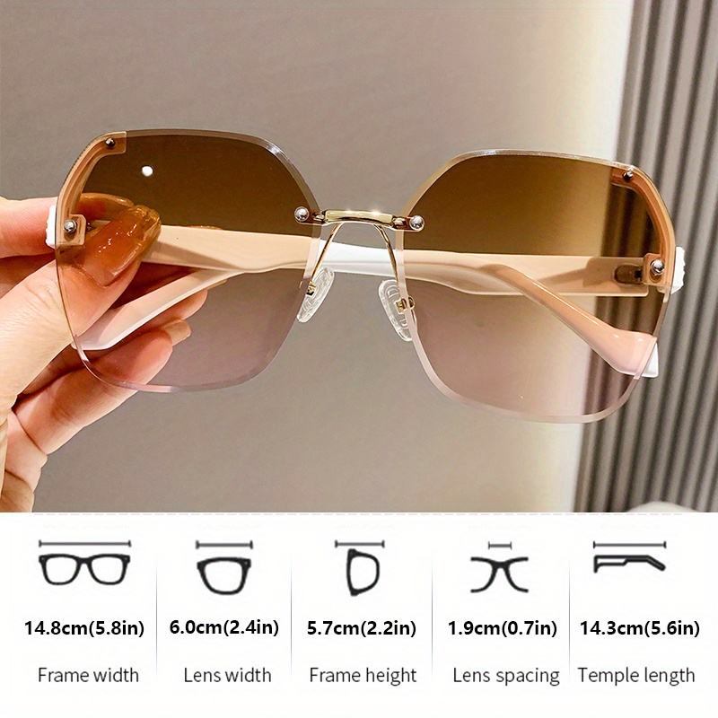 Square Rimless Fashion Sunglasses For Women Men Casual Metal Frame Gradient  Glasses For Beach Party, Uv400 - Temu