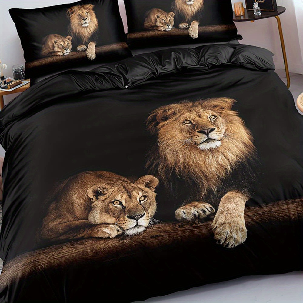 Duvet Cover Set Lions Print Bedding Set Soft Comfortable - Temu