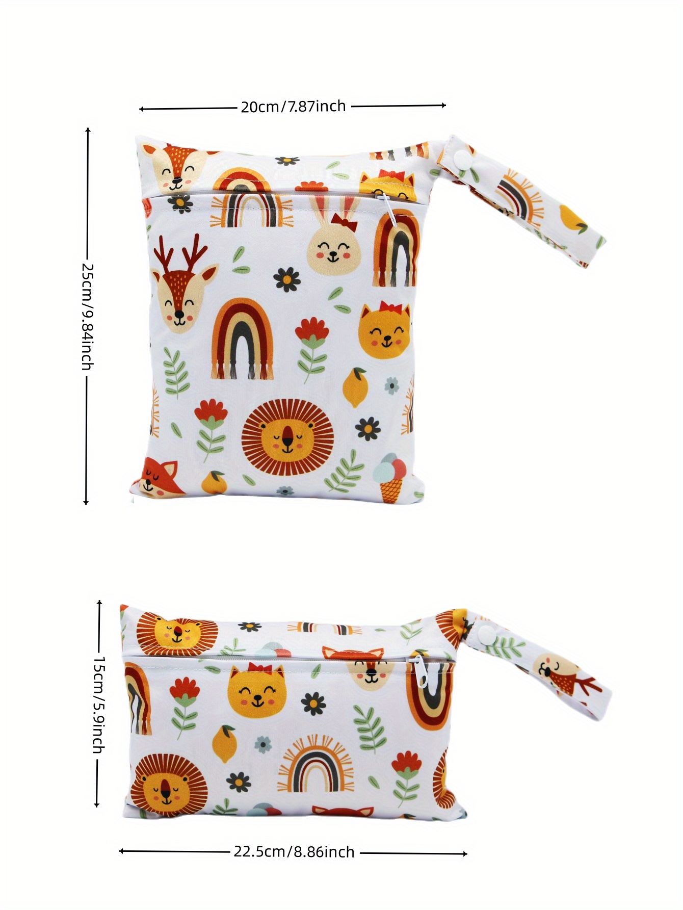 2pcs Rainbow Fox Print Small Wet Bag Set Christmas