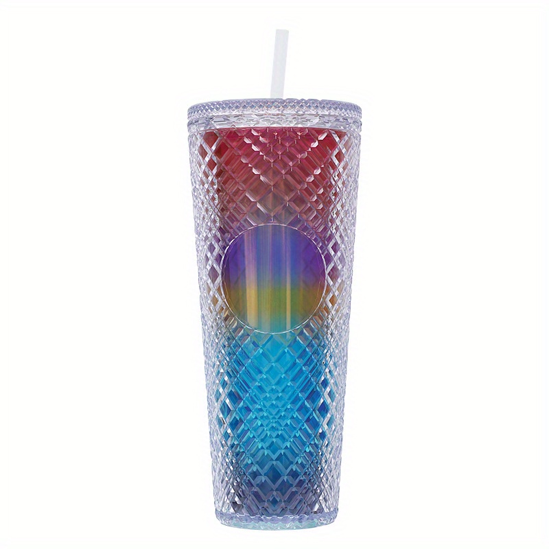 24/28oz Plastic Water Tumble with Straw and Lid,Iced Coffee Cup