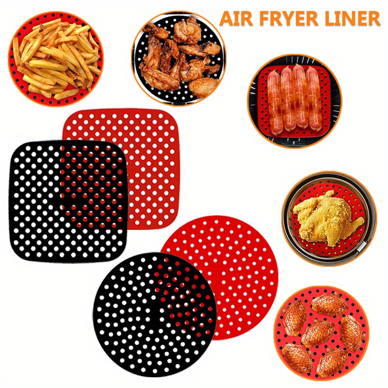 Air Fryer Liner Air Fryer Mat Food Grade Non-Stick Silicone Fryer Basket  For 7.5~9-Inch Air Fryers Steamers Kitchen Accessories