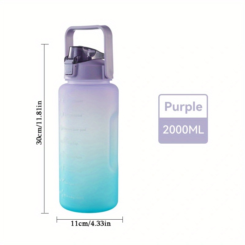 WENLIM 2 Litre Large Water Bottle with Straw, 2L Sport Motivational Drinks  Bottle with Time Markings for Fitness Gym and Outdoor Sports