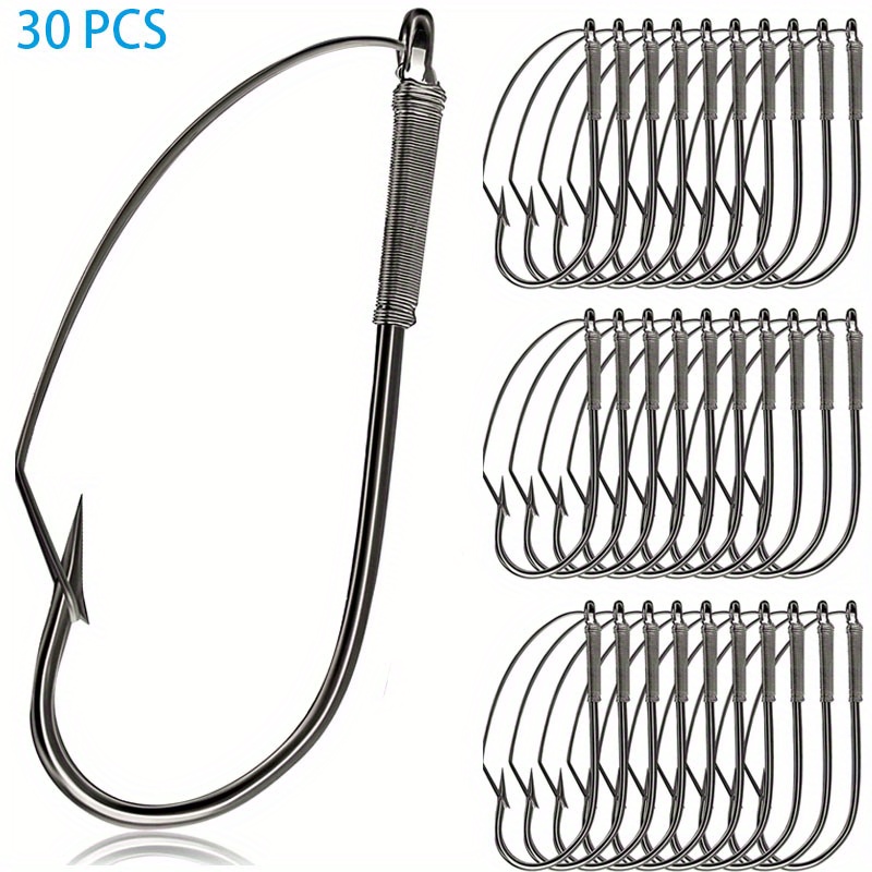 30pcs Weedless Fishing Hooks: 1/0 Carbon Steel Under Hook Single Worm Hook  Bait - Perfect Fishing Accessory