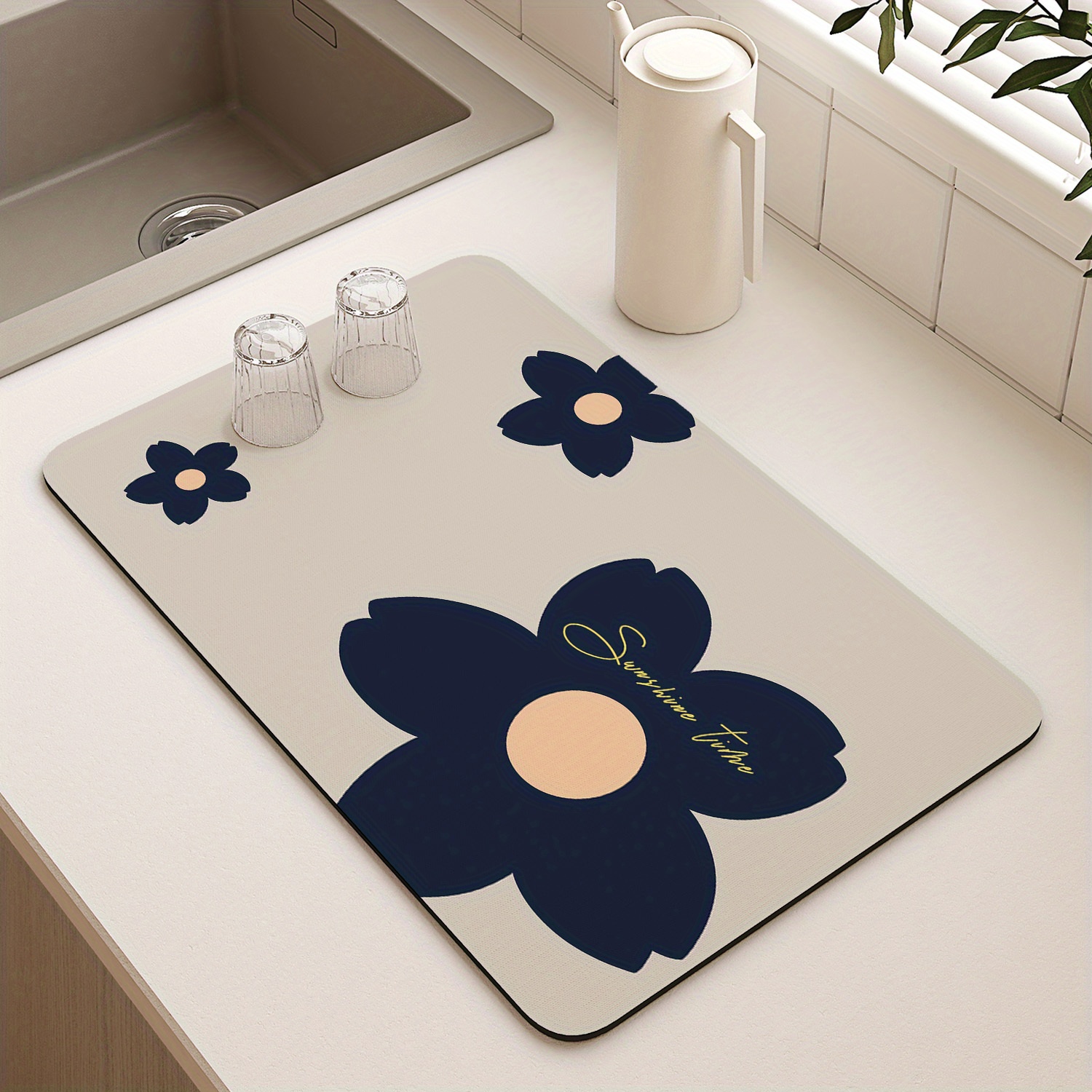 Alfombrilla Escurreplatos Hixingo Súper Absorbente - Bayeta Antideslizante Con Diseño De Flores, Ideal Para Cocina (30x40cm, Color Rosa)