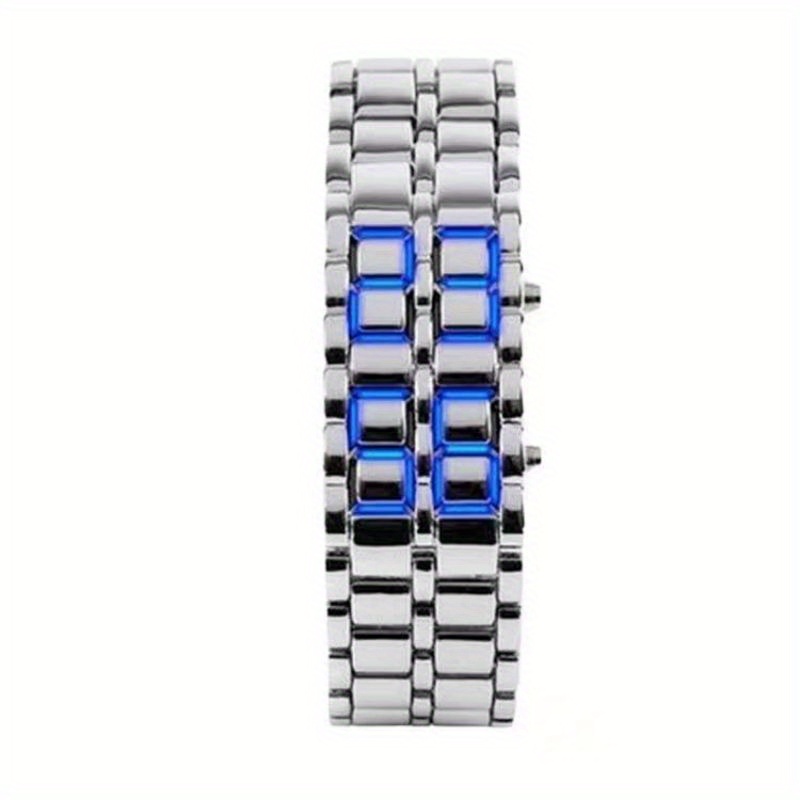 Fashion Mens Digital Lava Wrist Watch Men Black Full Metal Red Blue LED  Display Watches Gifts