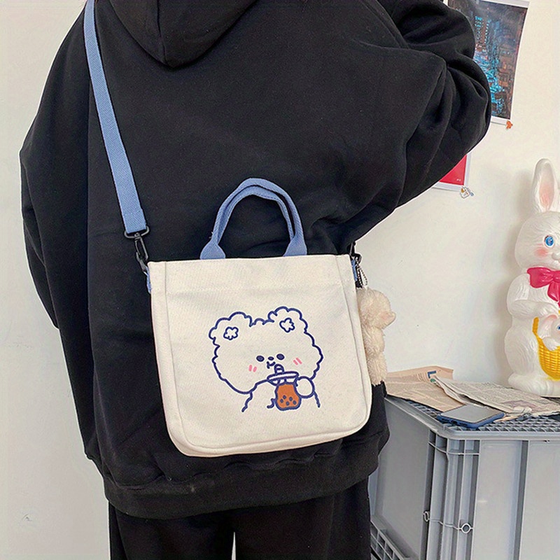 Cute Bear Pattern Handbag Kawaii Canvas Crossbody Bag Small - Temu