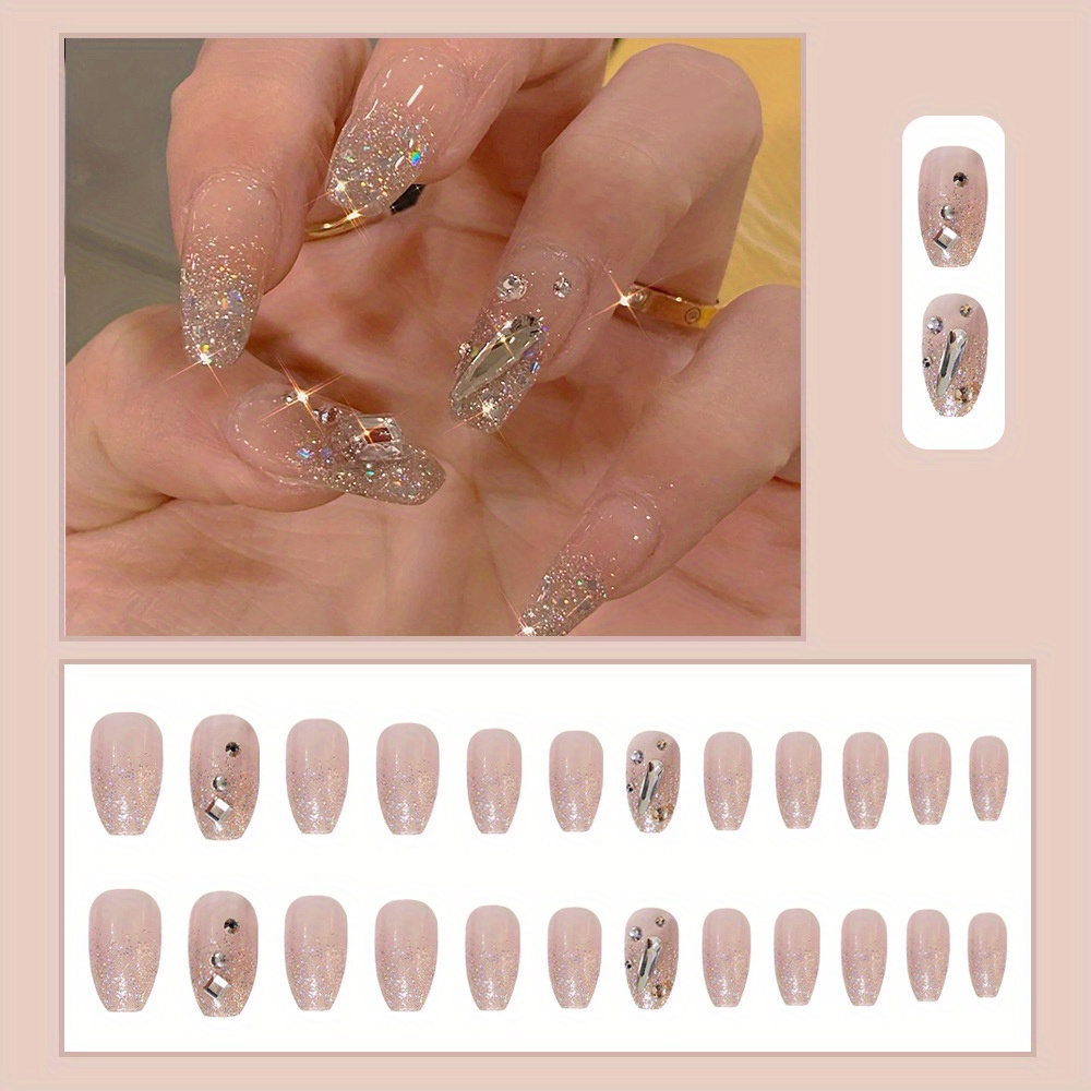 💎Bejeweled Heart on Nude Ombré Nails💎  Acrylic nails, Nails design with  rhinestones, Long acrylic nails coffin