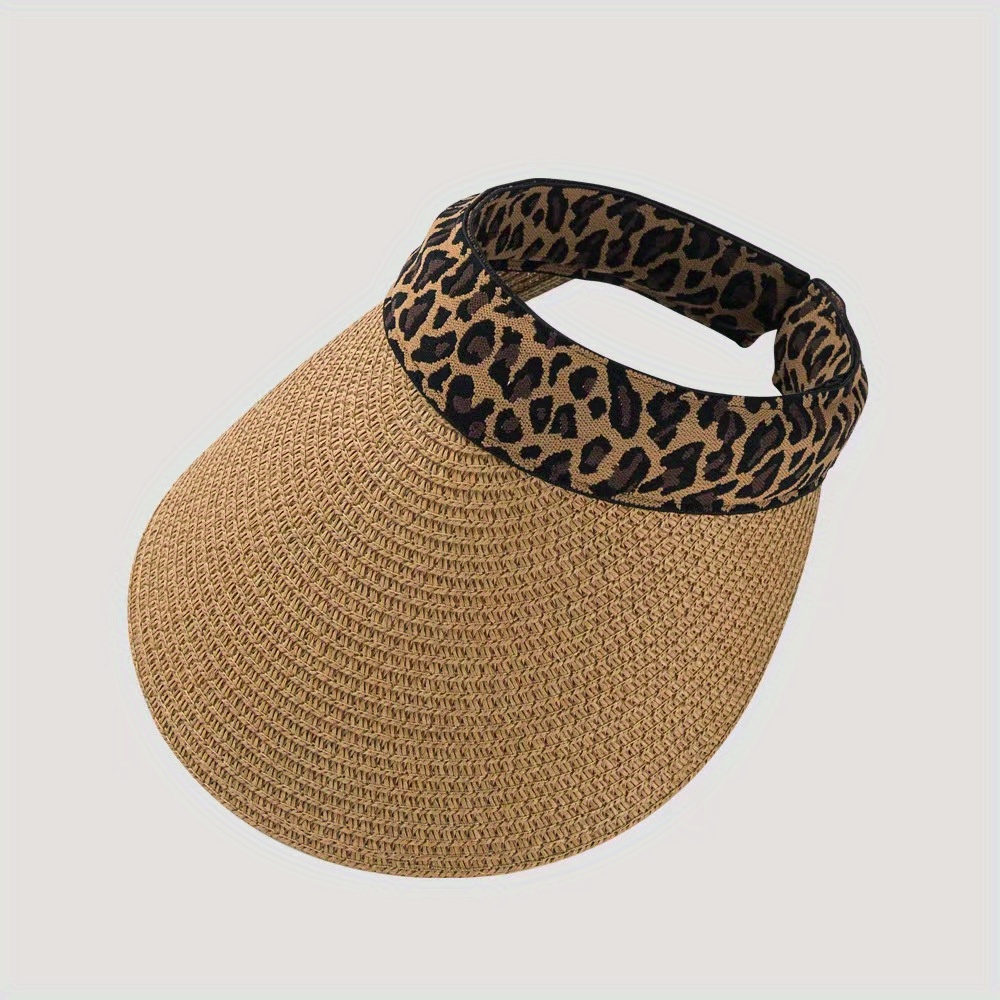 Stylish Leopard Print Sun Hat With Wide Brim For Outdoor Beach