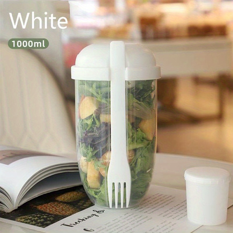 1pc 1000ml blue salad cup with fork,salad meal shaker cup,plastic health salad  container,salad dressing holder,salad cup for picnic lunch breakfast,kitchen  stuff,kitchen gadgers