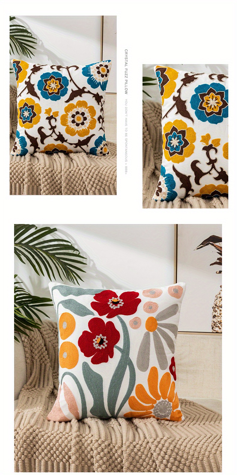 Boho Floral Embroidered Pillow Case Soft And Stylish Living - Temu