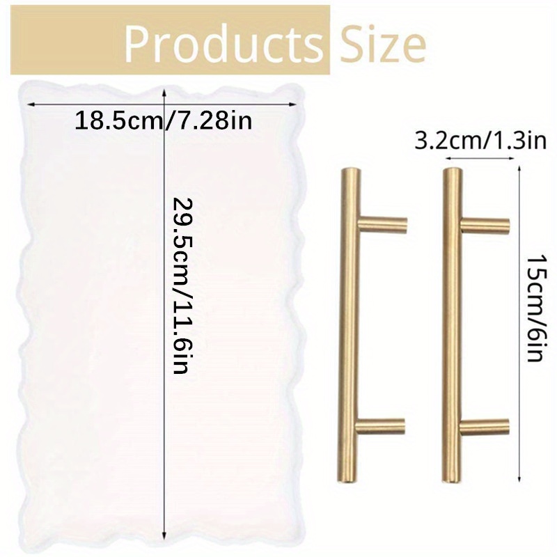 Image of Silicone Resin Tray Mold, Large Irregular Tray Mold Epoxy Resin Mold With 2 Metal Handles Easy Demold Silicone Coaster Molds For Making Agate Tray