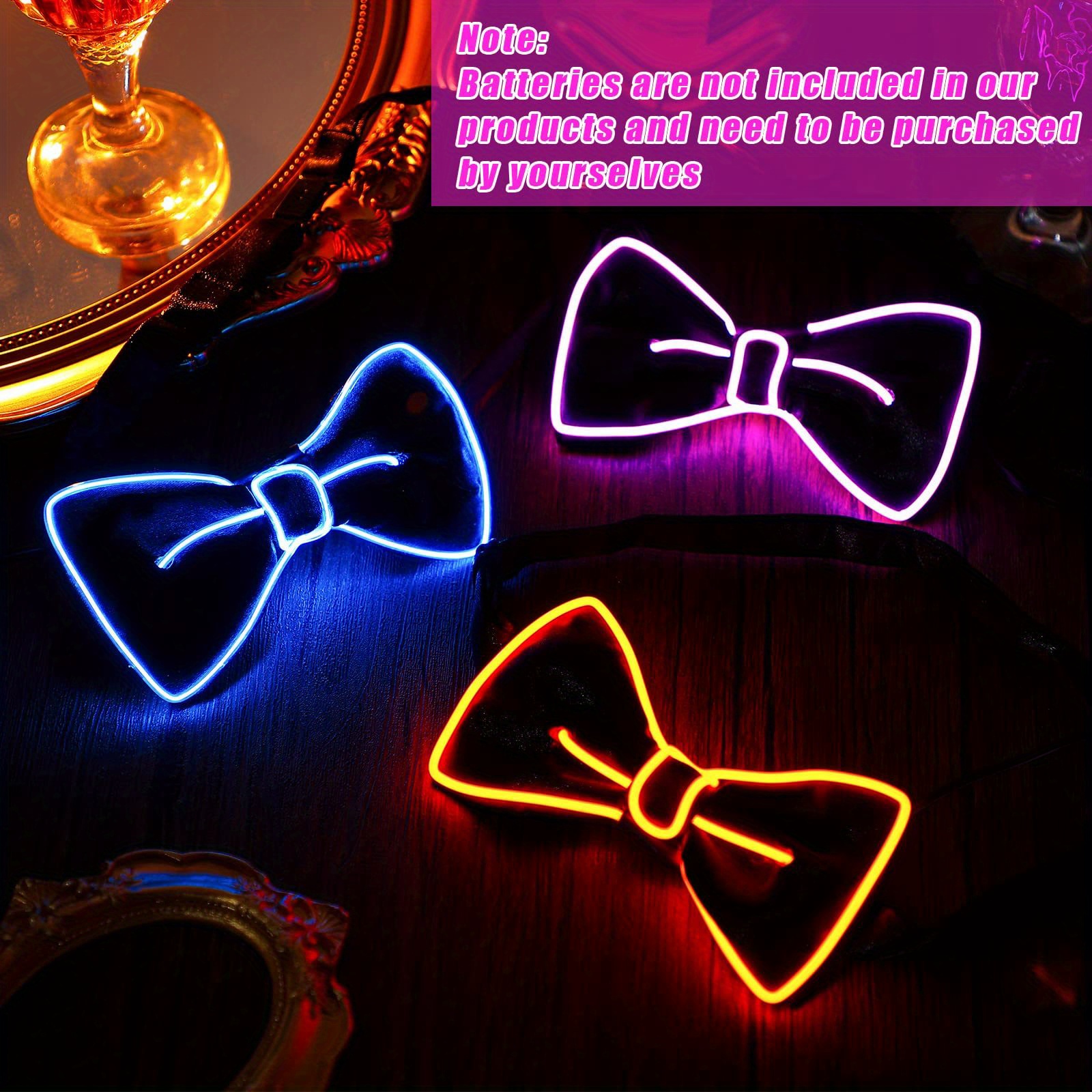 4pcs set glowing led bow tie for men adjustable funny and novelty light up neon accessory for parties and costumes details 5