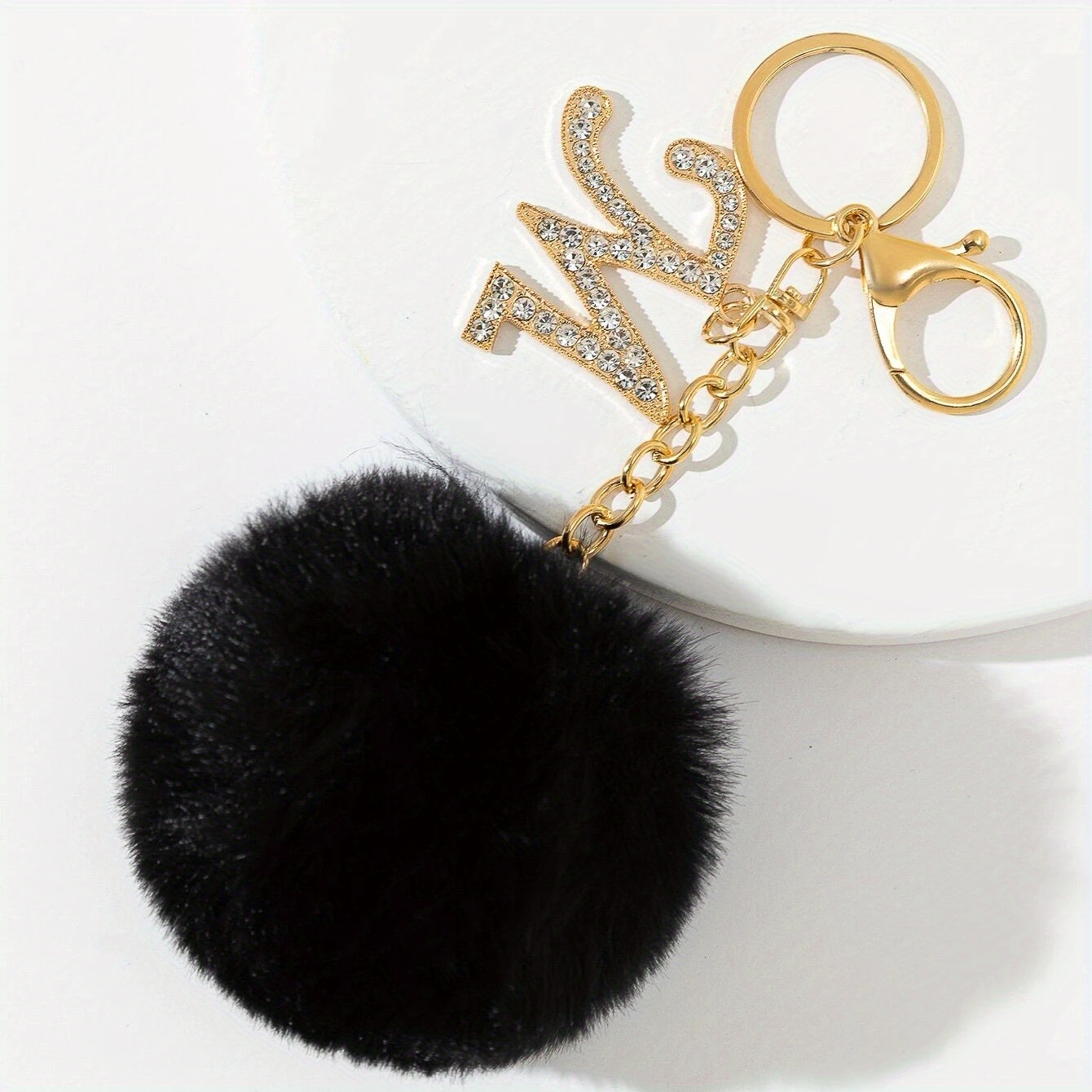 1 Pc Star Keychain Pompom Keyring For Women Glitter Hollow Out