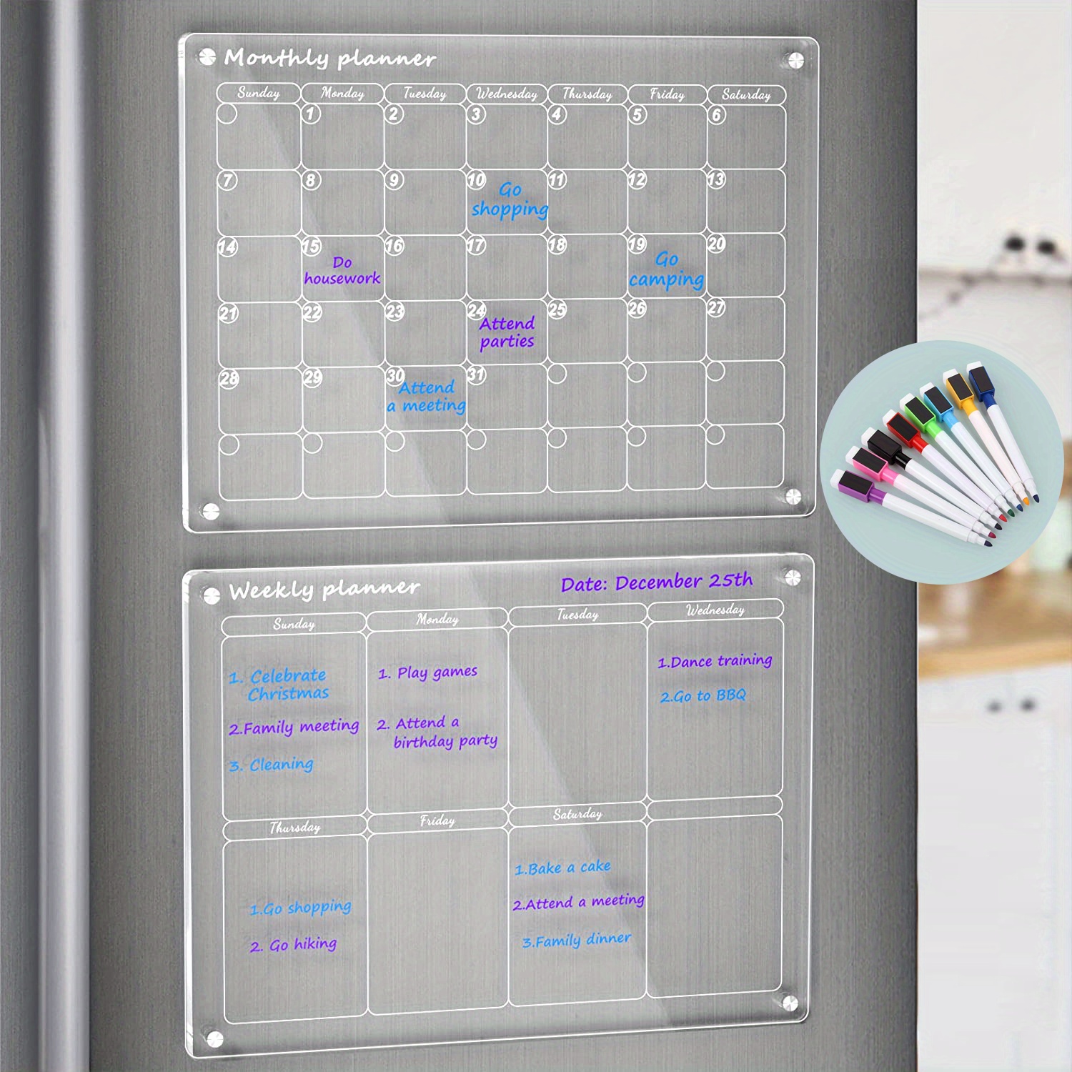 Magnetic Dry Erase Calendar For Fridge Monthly Black Board - Temu