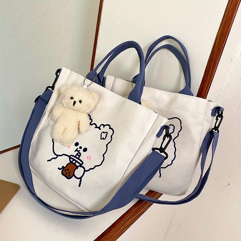 Bear Pattern Crossbody Bag, Mini Canvas Mobile Phone Bag, Cute