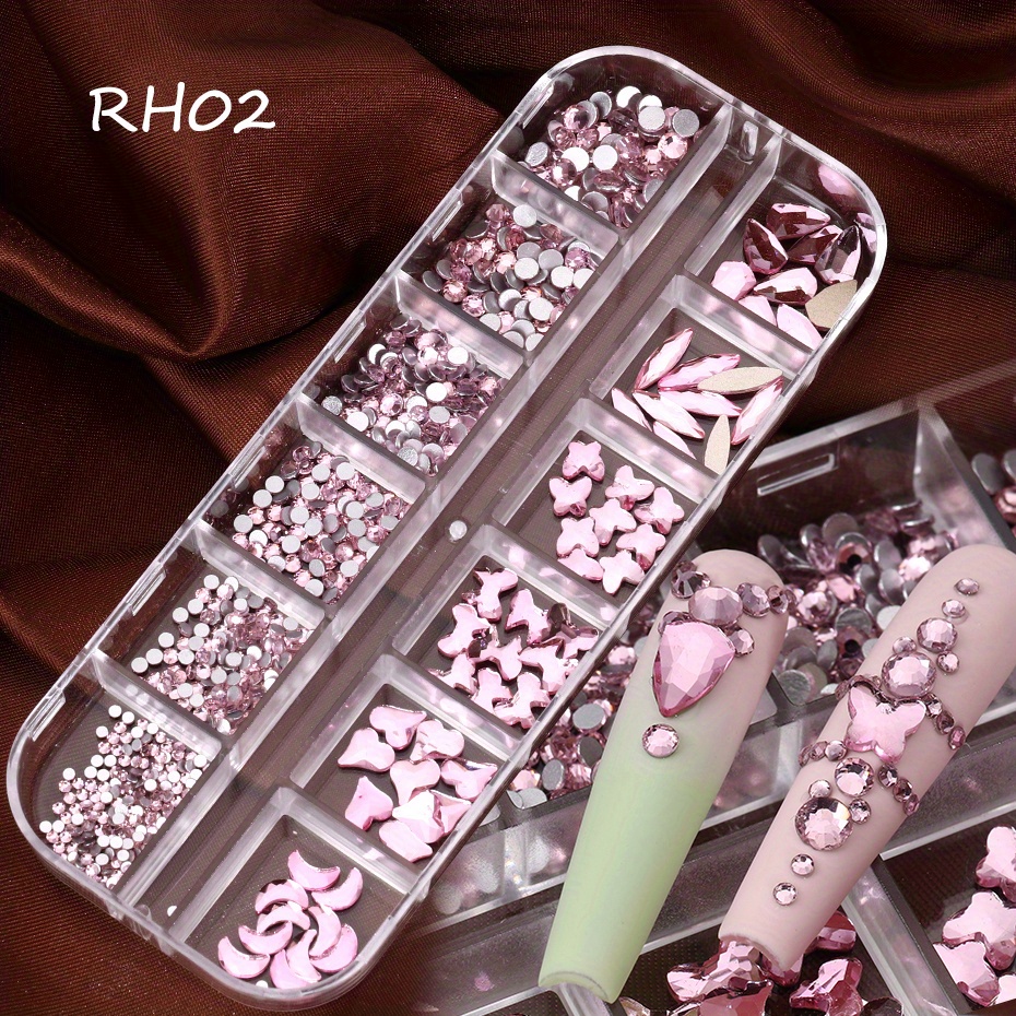12 Gird/Box Crystals Rhinestones for Nails Multi Size Diamonds AB FlatBack  3D Glitter Gems Purple DIY Nail Art Decorations NFP01
