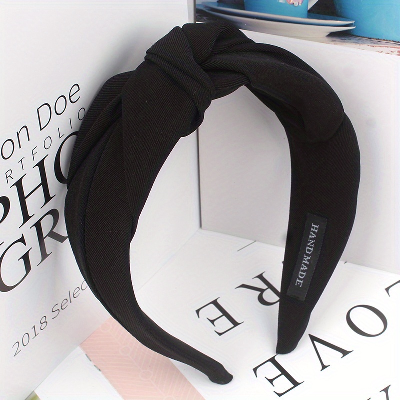 Women Headband Solid Color Wide Side Hairband Center Knot Casual Turban Adult Headwear Hair Accessories