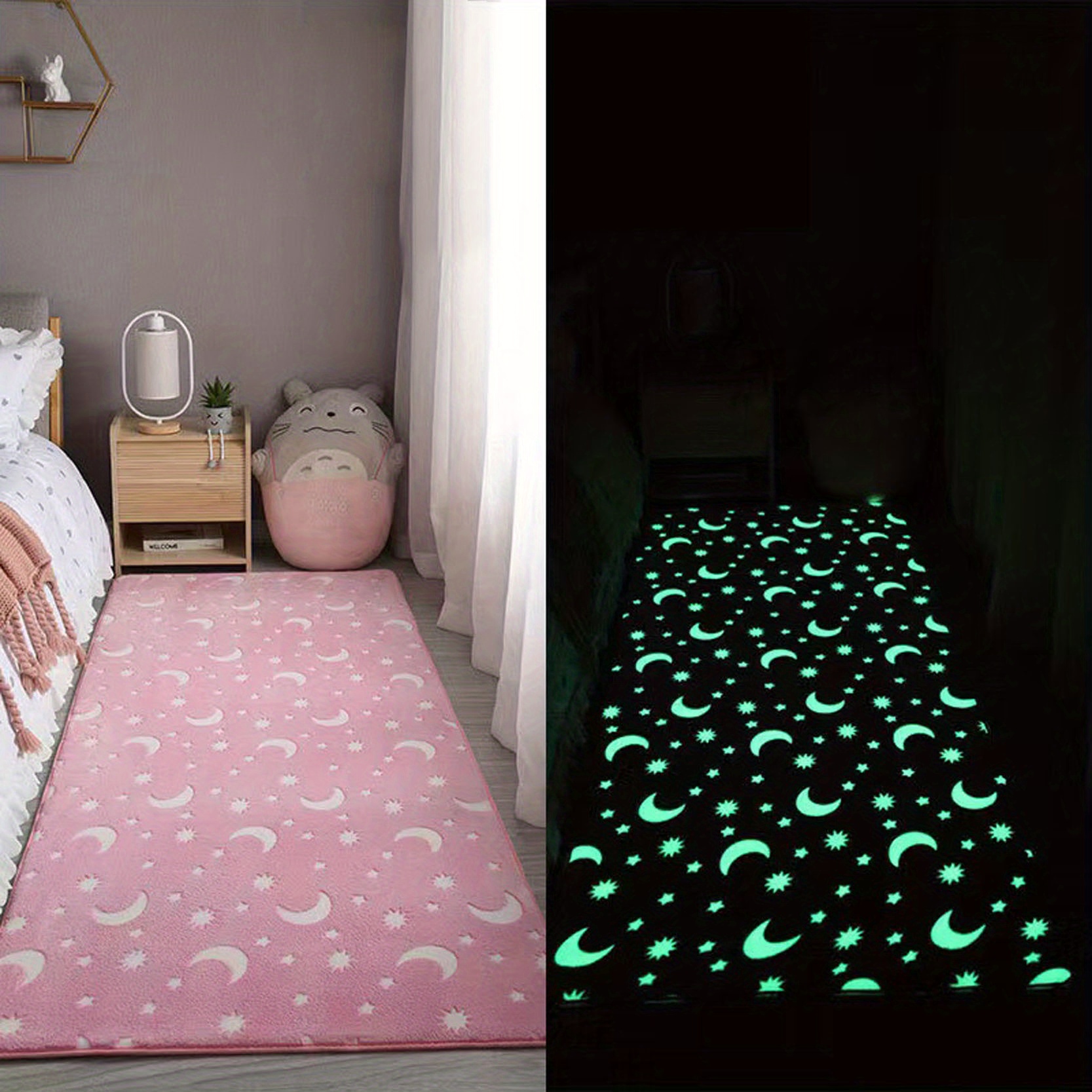 1pc luminous fluffy plush area rug for room thickened moon memory foam floor mat glow in dark thicken play mat soft bedside rug for bedroom details 1