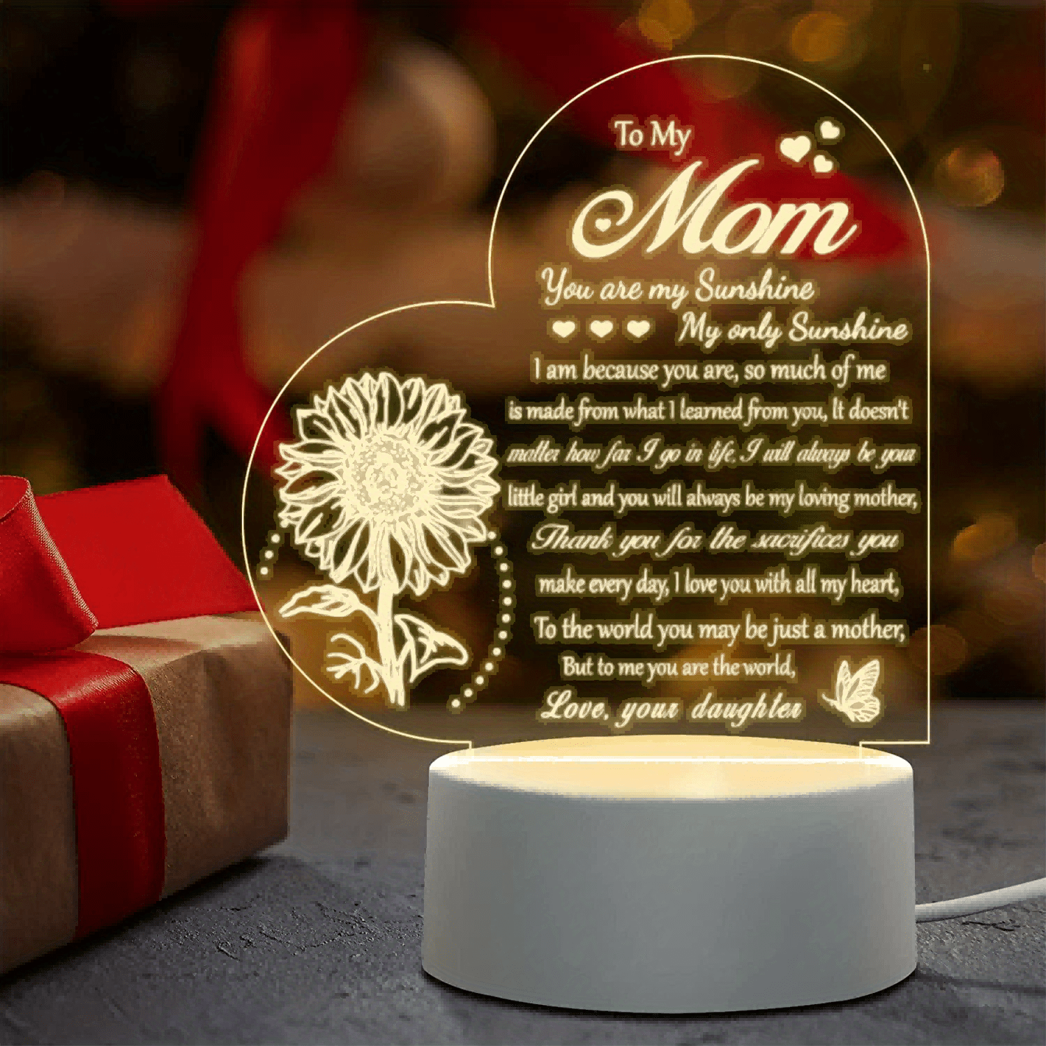 Christmas Gifts for Mom from Daughter Engraved Night Light, Mom