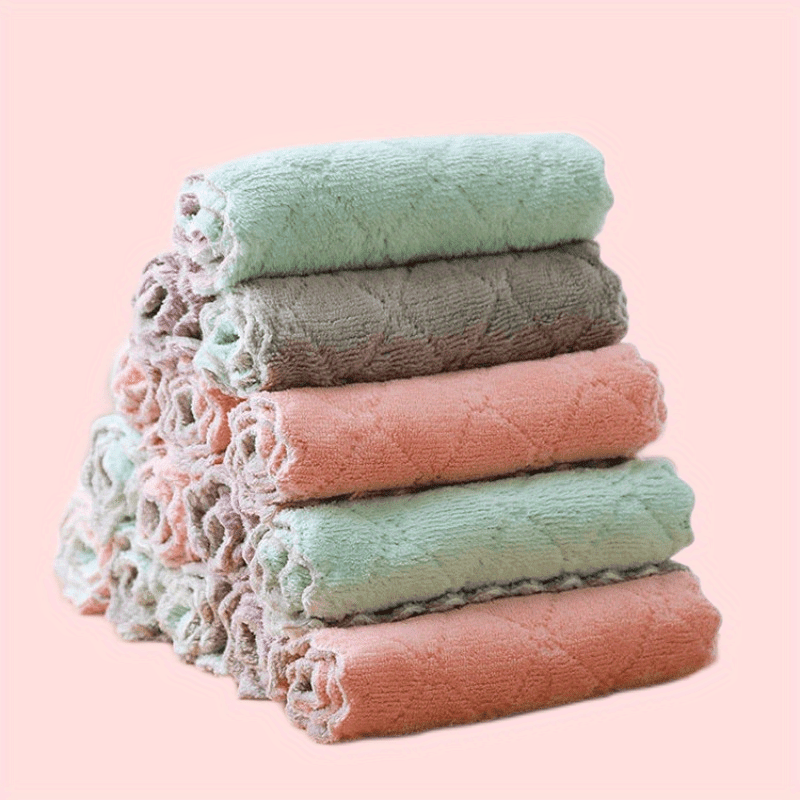 Dish Towels, Double Sided Thickened Cationic Super Absorbent Coral Fleece  Dish Cloths, Soft Wipe Cleaning Rags For Home Kitchen Household Supplies,  Random Color - Temu