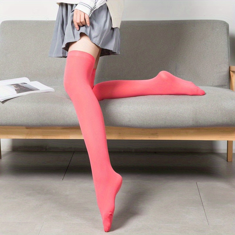 Solid Thigh High Socks Smooth match Knee Socks Women's - Temu Canada