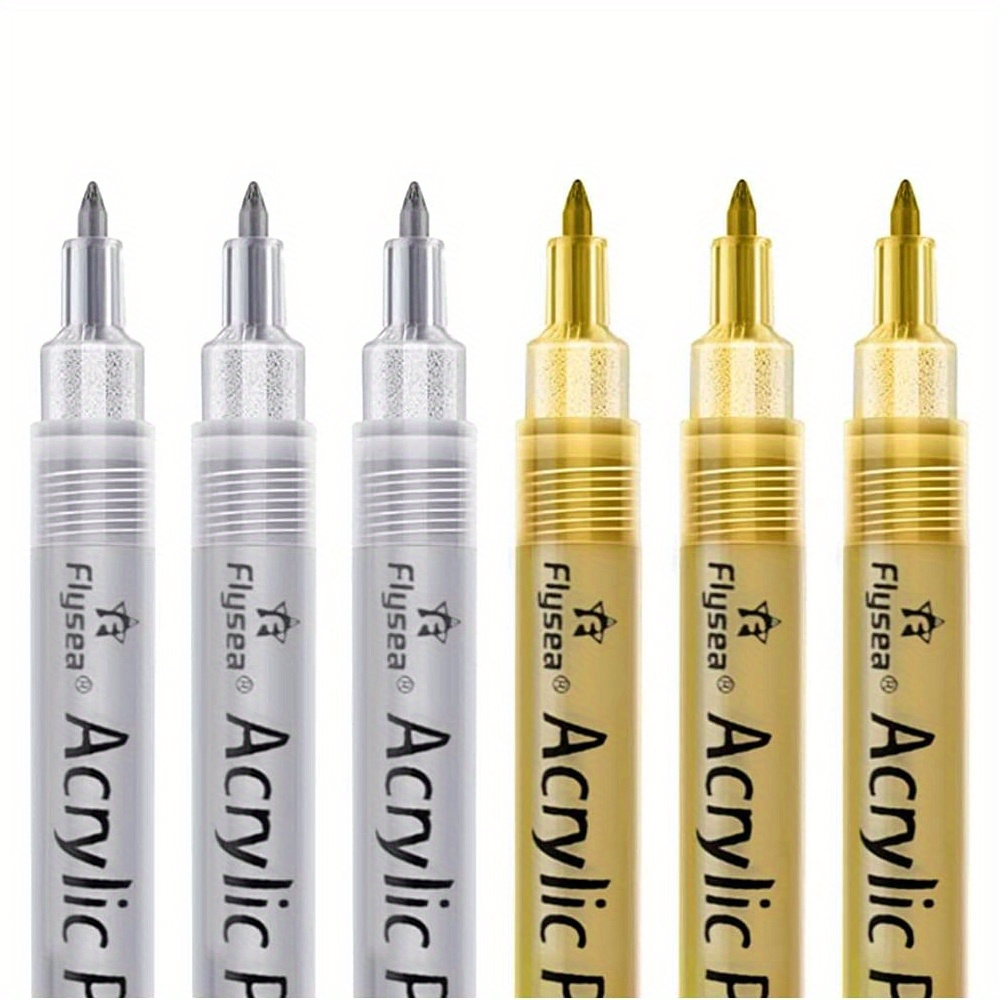 Flysea Acrylic Paint Pens 3 Sliver And 3 Gold Marker - Temu
