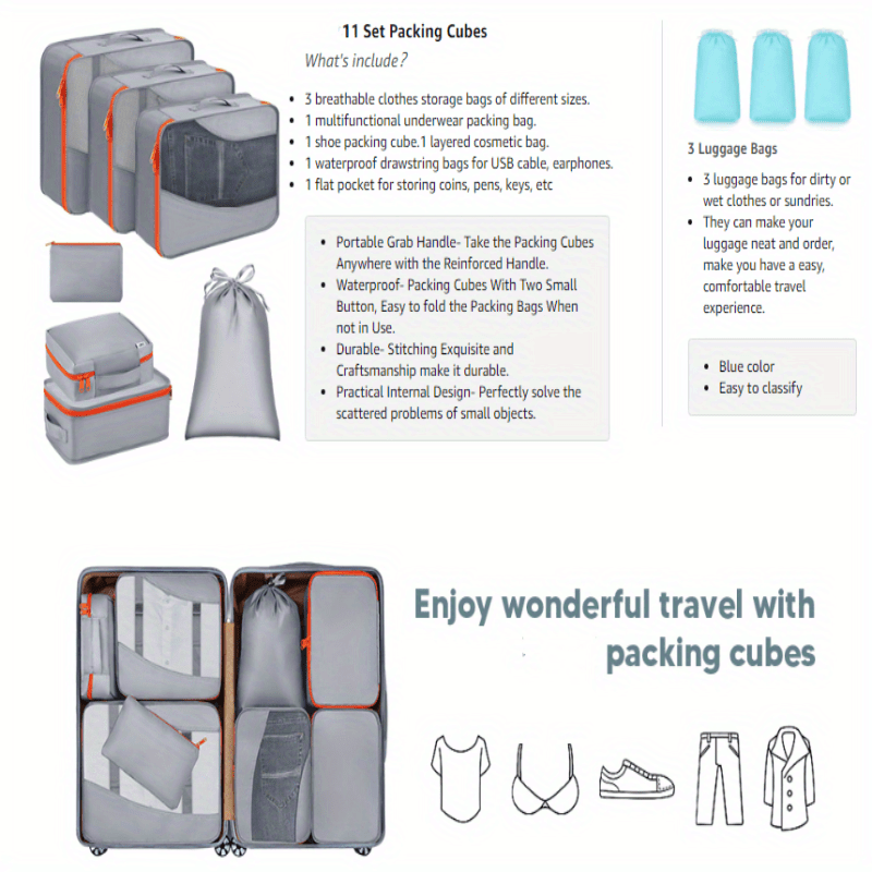 11pc/set Travel Storage Bag Waterproof Luggage Clothes Cosmetic