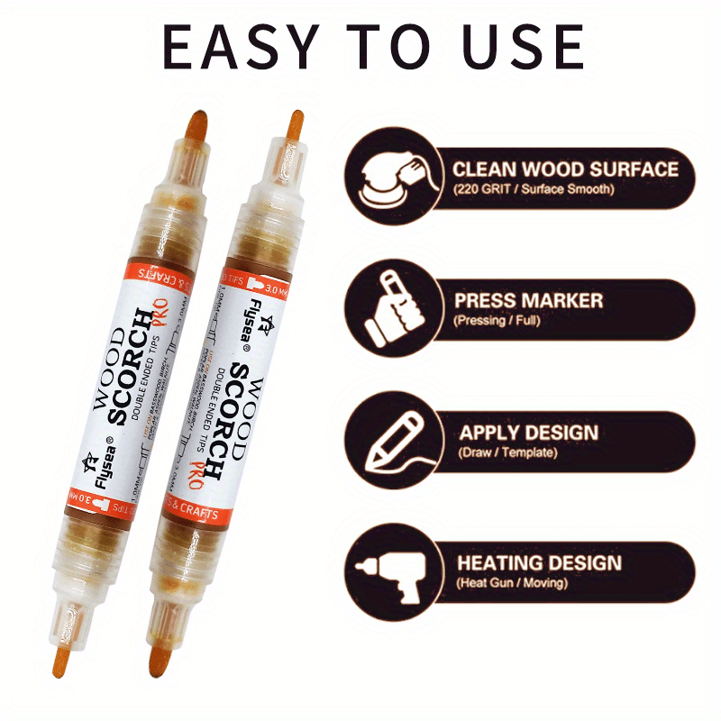 DHliIQQ Scorch Pen Marker - Wood Burning Pen, Chemical Heat Sensitive  Marker for Wood and Crafts - Versatile Kit with Fine Round Tip, Bullet Tip  and