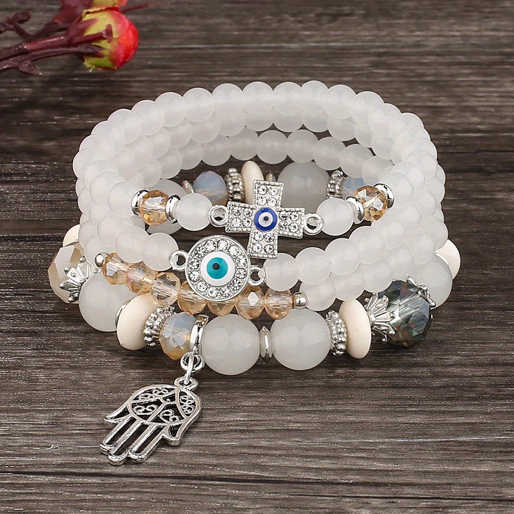 White Turquoise Cross Spiritual Bracelet, Wooden Beads – Ritual