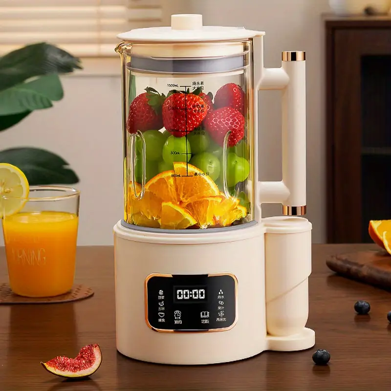 1500ml large capacity blender juice maker high boron glass household heating automatic small soybean milk machine food supplement machine mute and soft sound multi function cooking machine with soundproof cover available for 2 8 people details 0