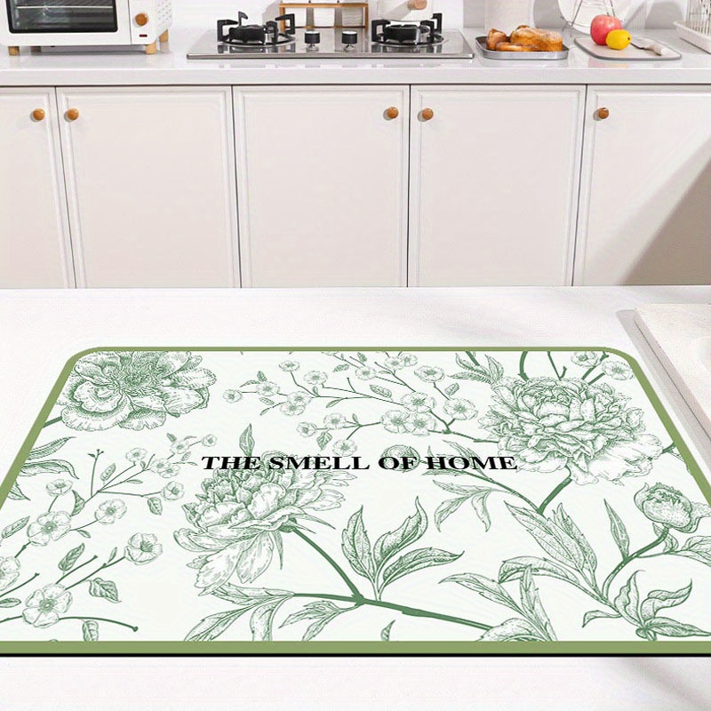 Floral Dish Drying Mat, Soft Rubber Draining Pad, Non-slip Super