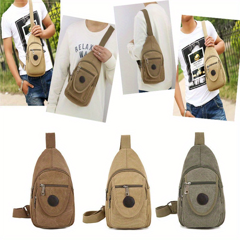 Men Canvas Small Messenger Bag Casual Shoulder Bag Chest Bag