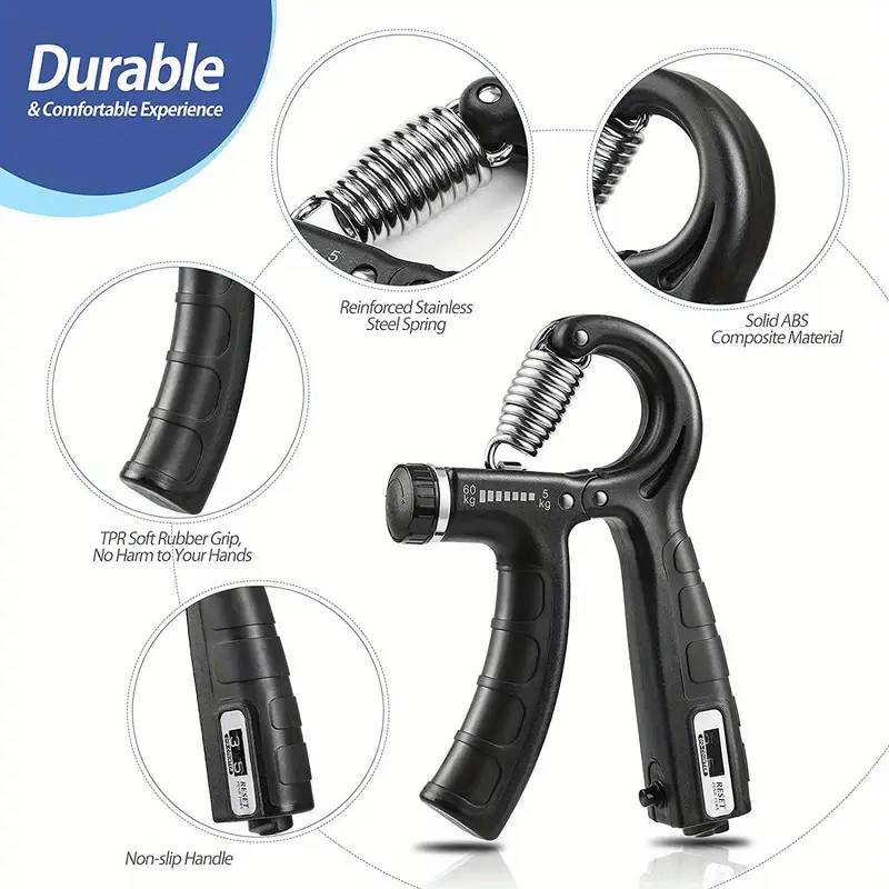 5pcs grip strength trainer kit with counter adjustable hand gripper finger exerciser relax ball and more enhancing hand strength reducing stress black relax tools feature durable polypropylene gym accessories Product details 4