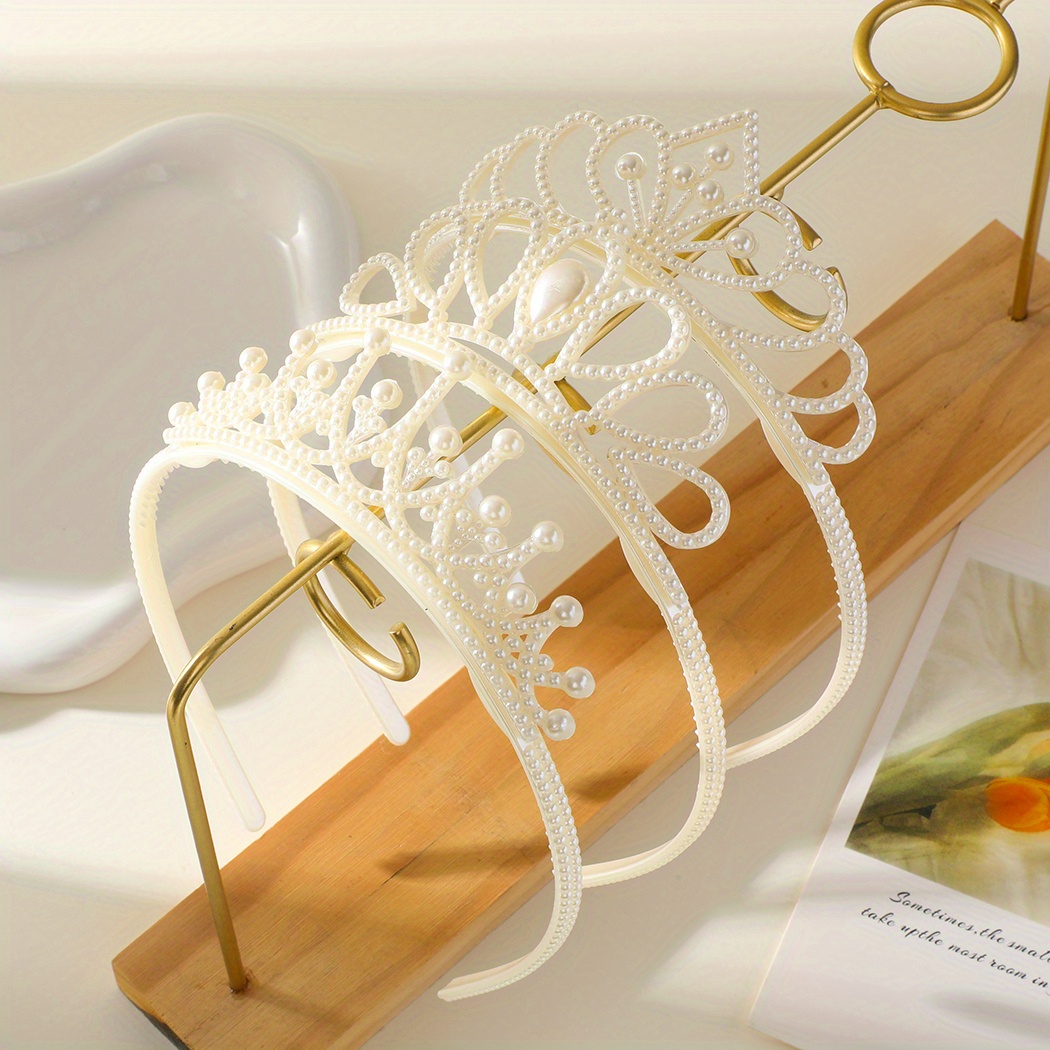 Image of 3pcs Faux Pearl Tiara Crown Sweet Hair Band Cute Hair Headband For Party Birthday Gifts