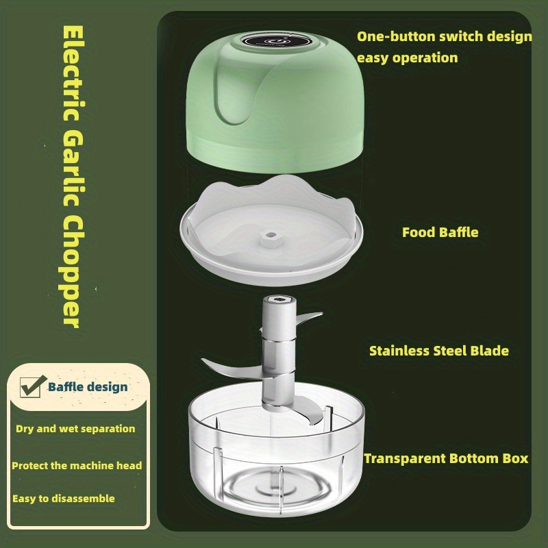 1pc Powerful Stainless Steel Portable Electric Food Chopper And