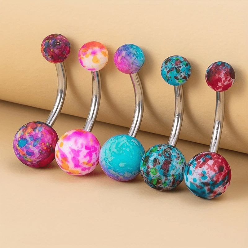 E-shop 5 Stück Malerei Kunst Bauchnabelpiercing Bunte Acrylkugel Bauchnabelpiercing Stab Edelstahl Bauchnabelring Körperschmuck
