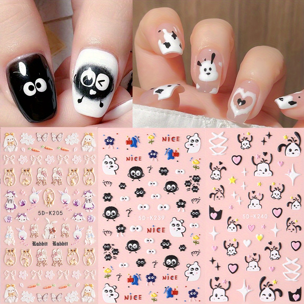 Cute Cartoon Cow Nail Art Sticker Decals 5d - Temu