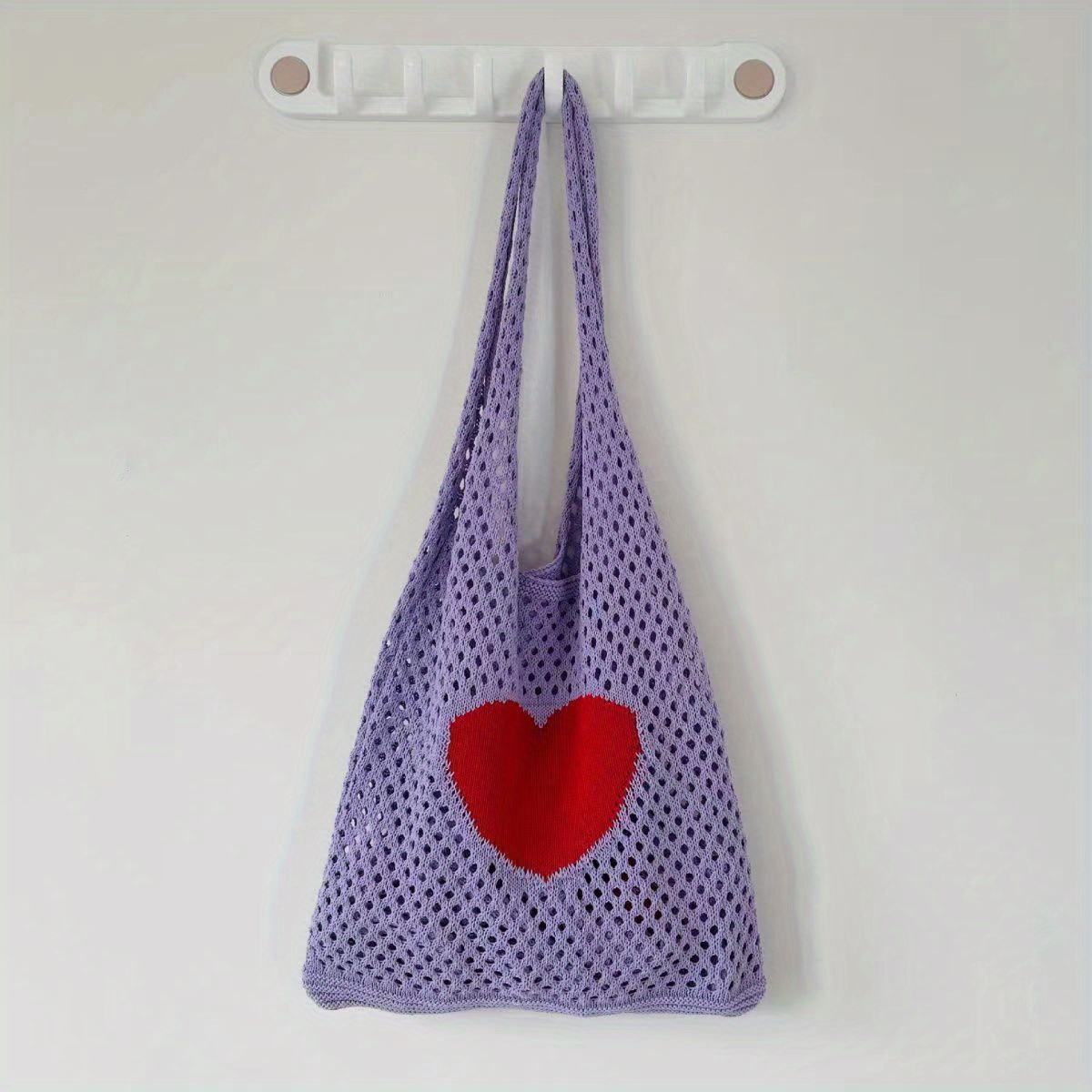 Heart Pattern Crochet Bag, Hollow Out Knitted Tote Bag, Y2k Style Shoulder  Bag - Temu Germany