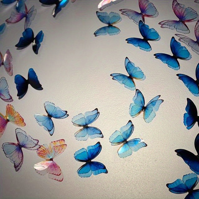 12 pièces Papillon 3D Autocollant , Bleu En Plastique Art Mural Papillon  Pour Domicile Décor, Mode en ligne