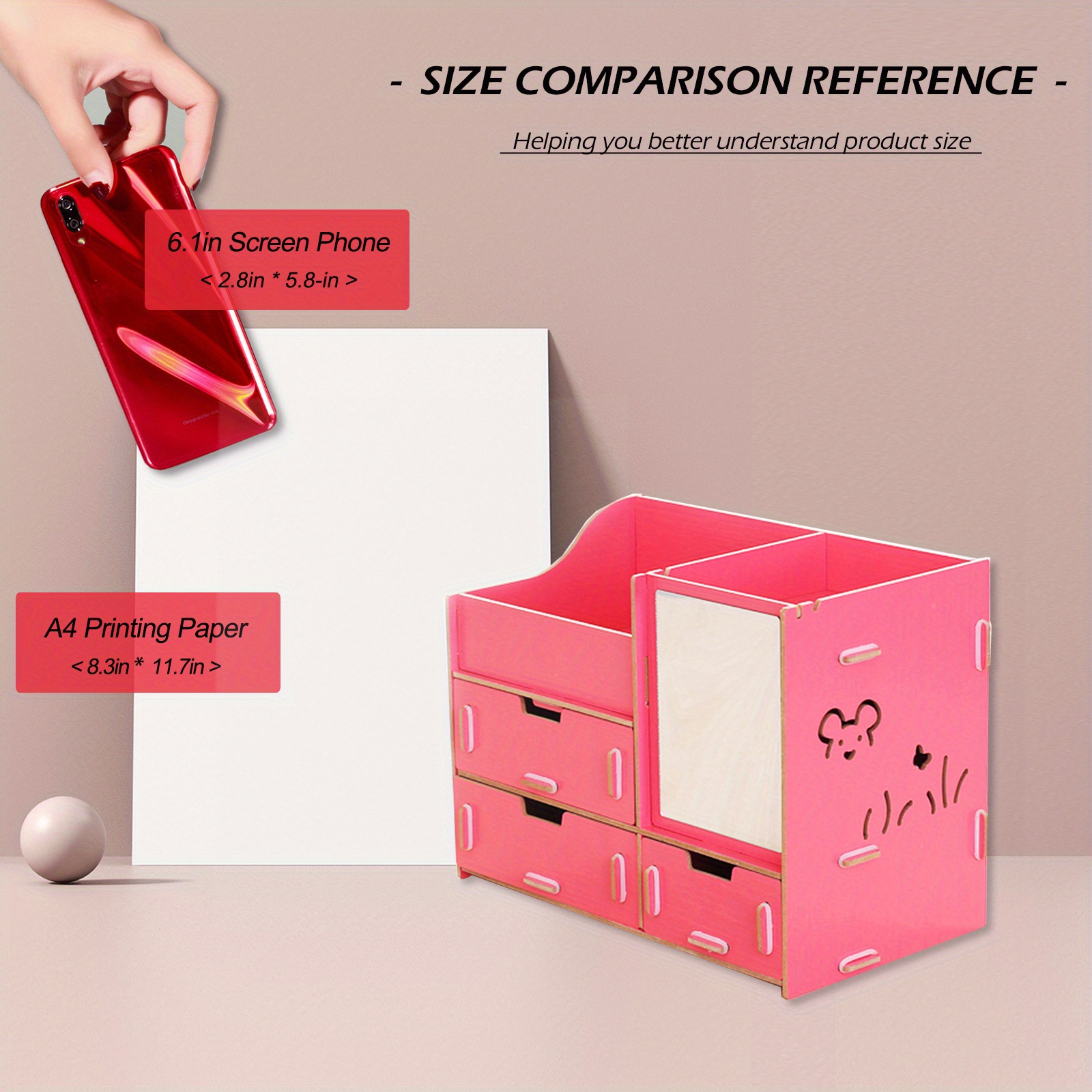 Diy Manual Assembly Wooden Storage Organizer Mirror Desk Temu